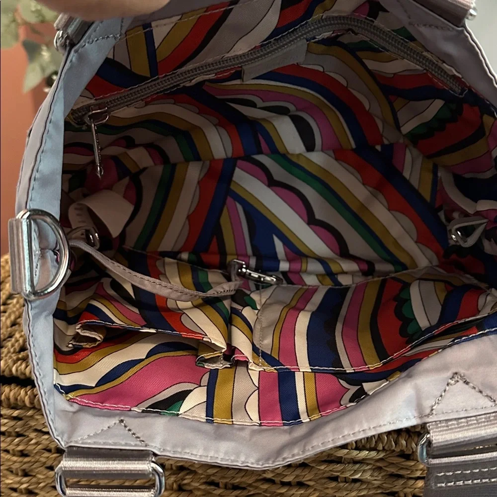 Kipling Adelina Silver light grey pockets multicolor nylon Tote satchel Bag